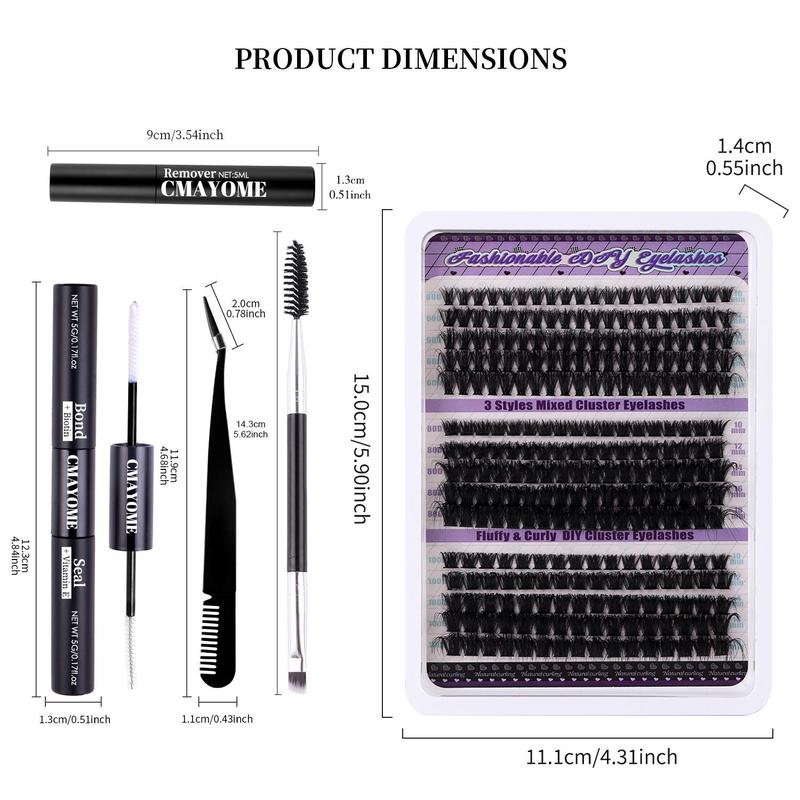 Natural Look Eyelash Extensions, 270pcs Mixed Length 3 Styles Individual False Eyelashes, Curl Individual Lashes Kit with Lash Bond and Seal Lash Tweezers, Professional Eye Enhancement Tools for Women, Christmas, Christmas Gift