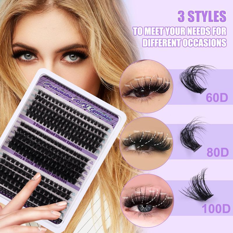 Natural Look Eyelash Extensions, 270pcs Mixed Length 3 Styles Individual False Eyelashes, Curl Individual Lashes Kit with Lash Bond and Seal Lash Tweezers, Professional Eye Enhancement Tools for Women, Christmas, Christmas Gift