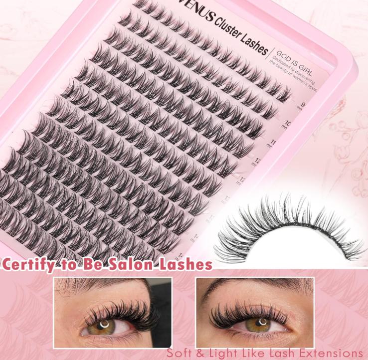 Lash Clusters Kit Wispy Lash Extension Kit Waterproof Lashes Clusters DIY Eyelash Clusters Kit with Natural Individual Eyelashes, Lashes Glue Bond and Seal and Lash Tweezers (D Curl 192pcs)