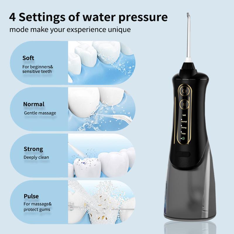 Water Dental Floss Teeth Pick with 4 Interchangeable Brushes, 3.5 ML Large Capacity Portable Rechargeable Waterproof Personal Orthodontic Teeth Cleaner Picks for Home and Travel electric water