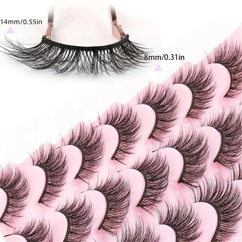 Fluffy Cat Eye False Eyelashes, 14 Pairs Wispy Curling Faux Cluster Lashes, Natural Look Eye Makeup Strip Lashes for Women & Girls Eye Makeup Enhancement, Christmas Gift