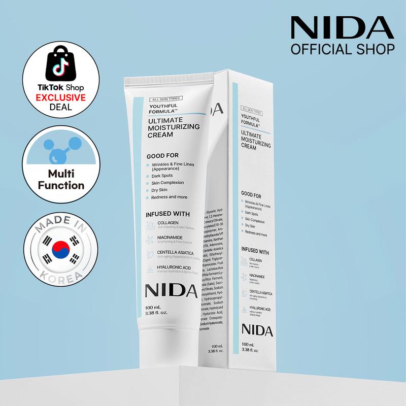 NIDA Youthful Formula Ultimate Moisturizing Cream (100mL)   Collagen, Niacinamide, Centella Asiatica, Hyaluronic Acid   Wrinkles, Dark Spots, Skincare