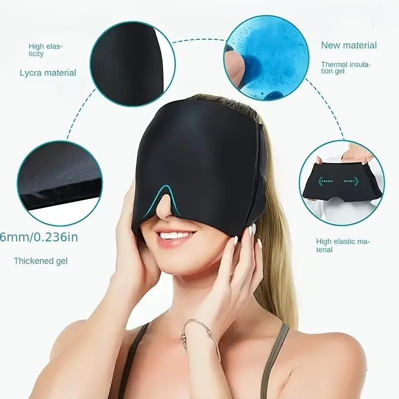 Migraine Relief Cap, Soothing Headache Hat Ice Pack Mask, Both Cooling and Heating Head Wrap Products for Tension, Stress & Hangover Comfort Relaxing