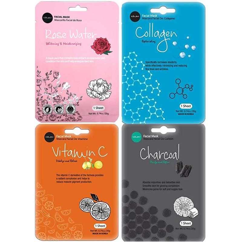 celavi Face Mask Set Korean Beauty Essence Facial Paper Sheet Mask Korea Skin Care Moisturizing 12 New flavors K-Beauty Skincare 12 masks in a pack Made in Korea