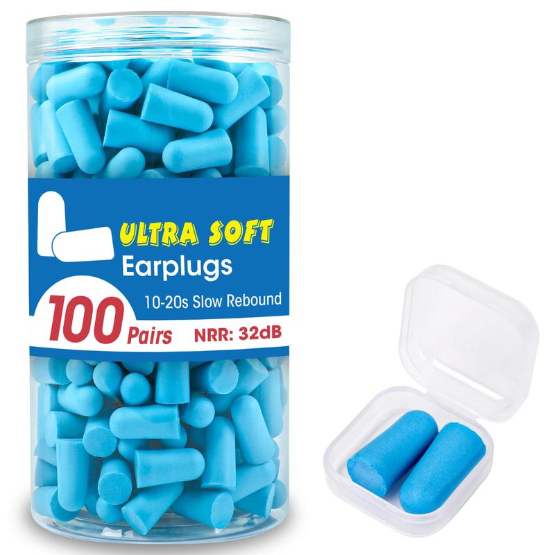 100 Pairs Ear Plugs Bulk, NRR 32dB Soft Foam Ear Plugs for Sleeping Noise Cancelling, Earplugs for Concerts Shooting Swimming Noise Reduction (Lake Blue)