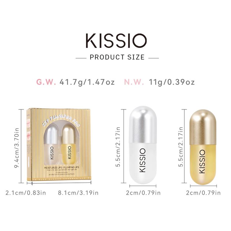 KISSIO Lip Plumper,2 PCS Natural Lip Plumper,Lip Enhancer, Natural Plumping Lip Serum, Lip Plumping Balm,Derol Lip Plumper Pro,Hydrated Beauty Lips 5.5ml, Day And Night