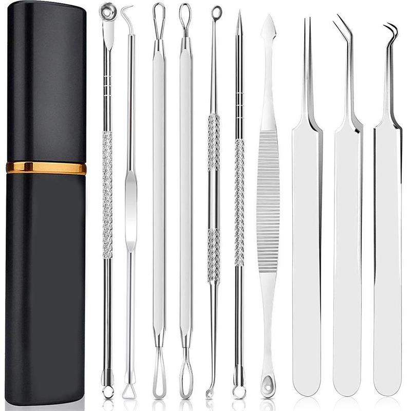 Professional Acne Needle Tool Set with Storage Case, 10pcs set Stainless Steel Blackhead Remover Tool, Skincare Tools for Women & Men