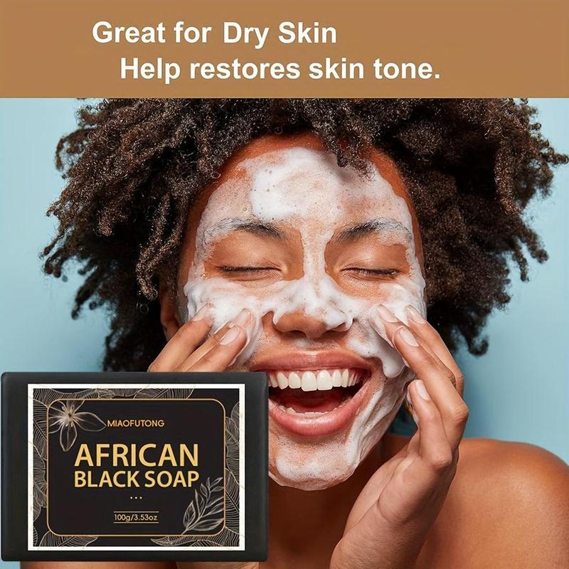 African Black Soap Bar, 3 Counts set Moisturizing Facial Cleanser, Deep Cleansing & Nourishing Skin Care Product for Women & Men