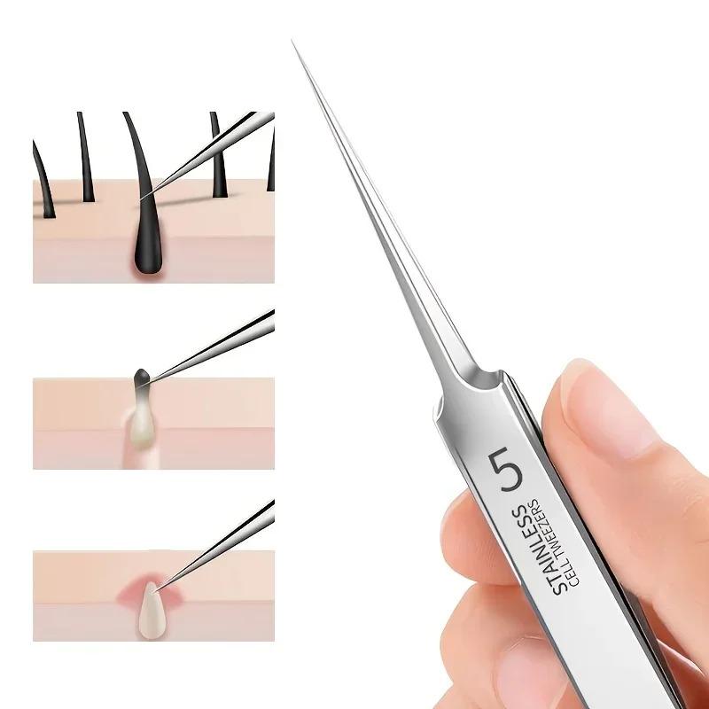 1 Pack Extra Fine No. 5 Cellular Acne Blackhead Tweezers - Facial Beauty Remove Acne Needle Tools for Skin Care