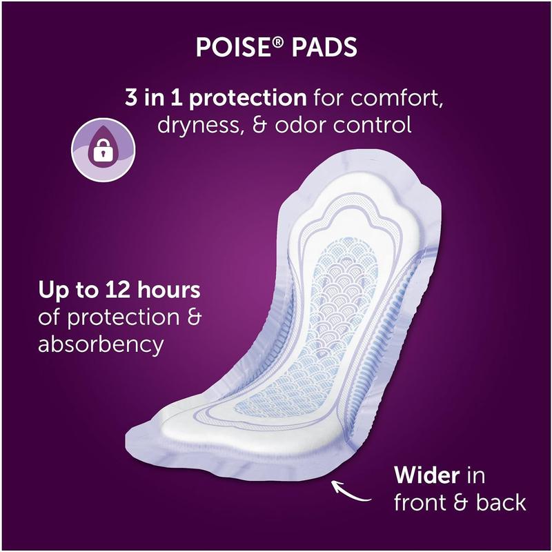 Poise Incontinence Pads, Moderate Absorbency, Long, 54 Count