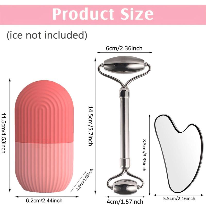 3 in 1 Comfort Ice Face Roller & Gua Sha Tool ＆ Ice Molds with Storage Bag, Summer Facial Skincare Ice Roller Mold, Massage Roller, Skin Care Products, Face Sculptor, Face Care Product