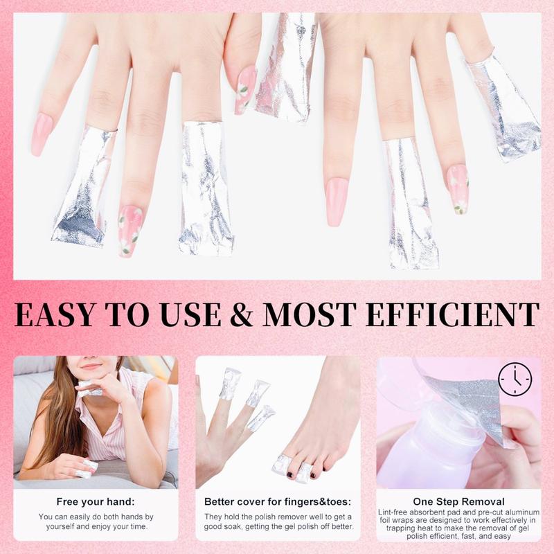 Nail Foil - 300Count Foil Nail Wraps Gel Nail Polish Remover Foil Wraps for Nails, Soak Off Gel Remover with Larger Cotton Pad for Removing Nail Polish at Home