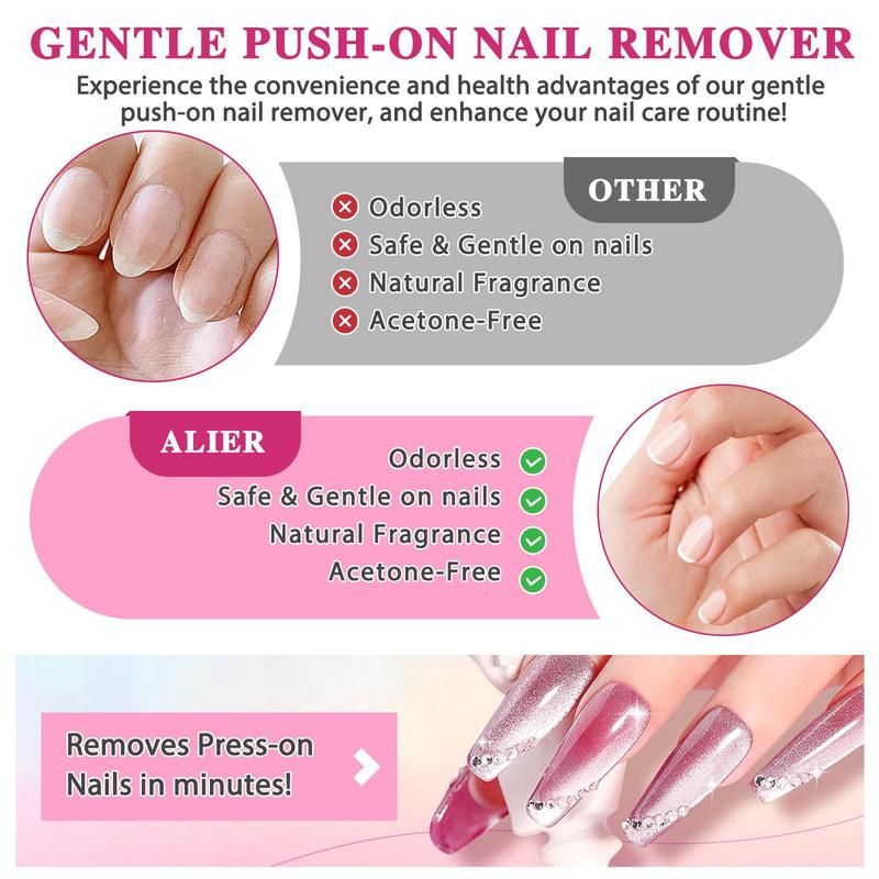 Press on Nail Remover, 1 Box Gentle and Effective Removal Nail Polish Remover with 2 Counts Cuticle Sticks, Nail Care Product for Women & Girls