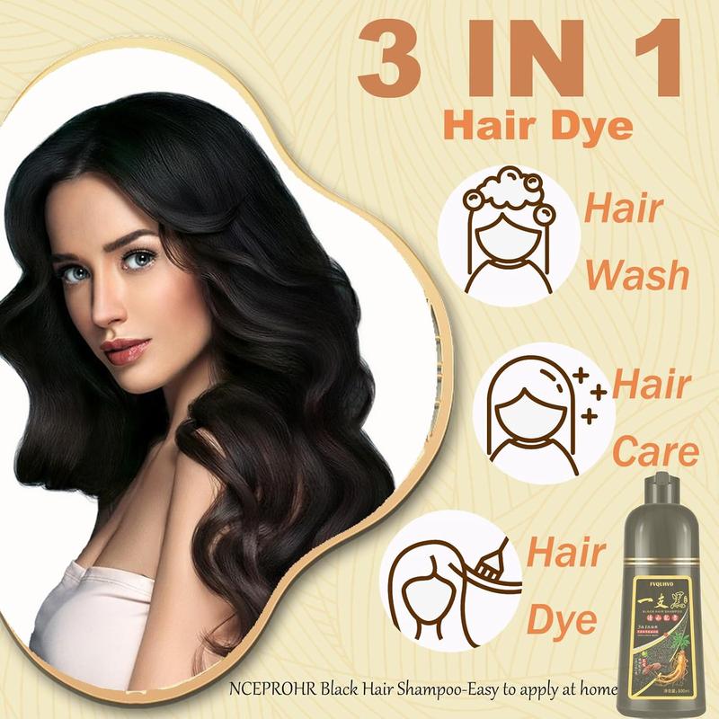 Instant Herbal Hair Dye Shampoo, Unisex, Black 3-in-1 Color Shampoo, 100% Gray Coverage, Natural Shampoo Para Canas, Long-lasting Haircare Product