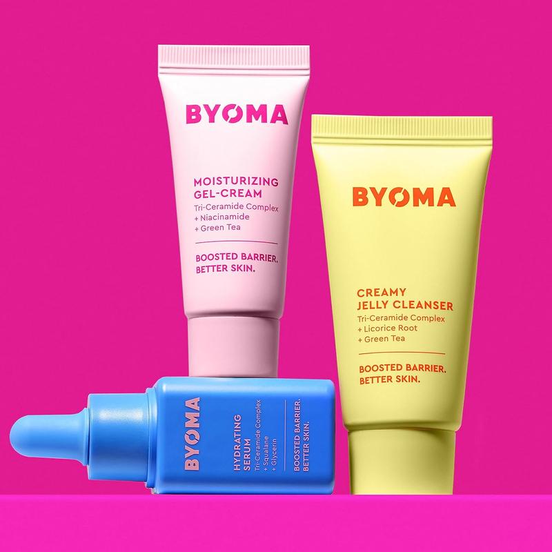 BYOMA So Hydrating Set - Barrier Repair Skincare Set - Creamy Jelly Cleanser, Hydrating Face Serum & Ceramide Face Moisturizer for Dry Skin - Anti Wrinkle, Alcohol Free Skin Care - 30ml, 15ml, 15ml