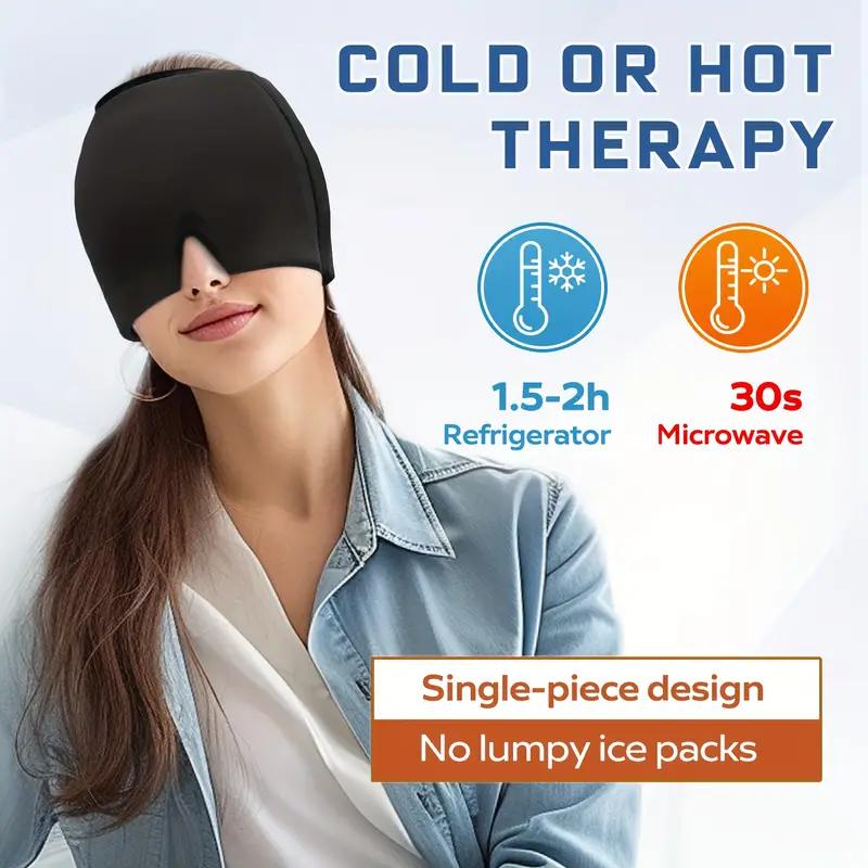 Migraine Relief Cap, Soothing Headache Hat Ice Pack Mask, Both Cooling and Heating Head Wrap Products for Tension, Stress & Hangover Comfort Relaxing