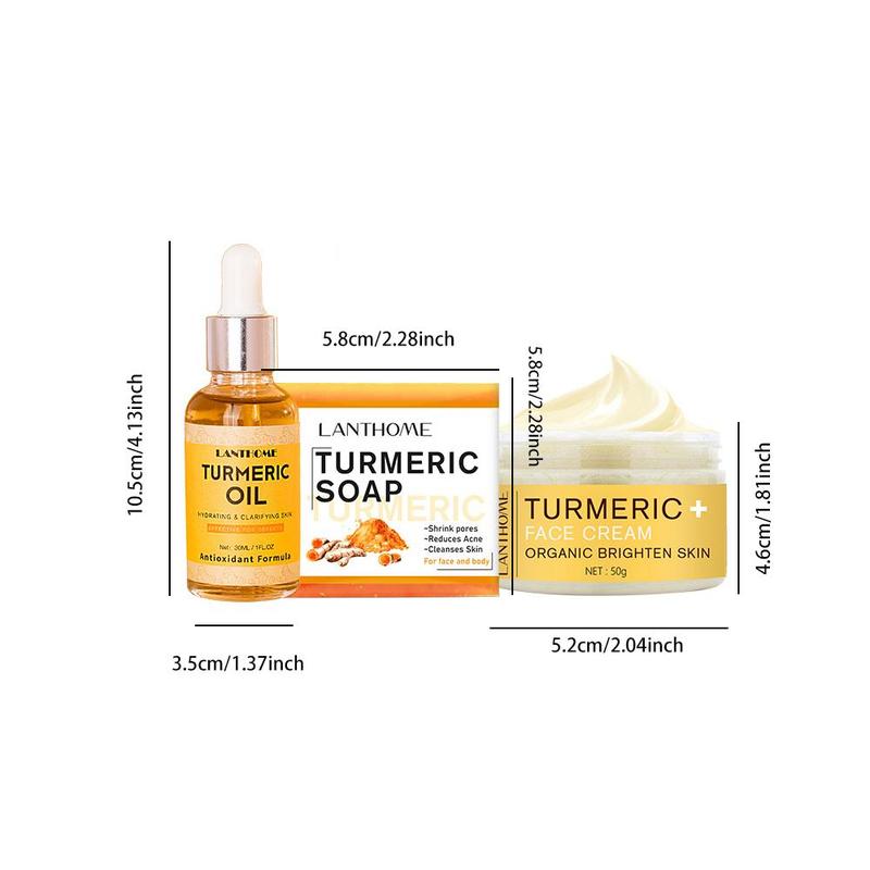 Turmeric Cream & Turmeric Oil & Turmeric Soap Set (3 Counts set), Moisturizing Brightening Facial Skin Care Kit, Daily Skincare Product for Women & Men, Fall Essentials, Gender Neutral Products, Shop Tiktok Shop, Christmas Gift