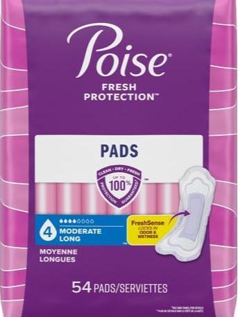 Poise Incontinence Pads, Moderate Absorbency, Long, 54 Count