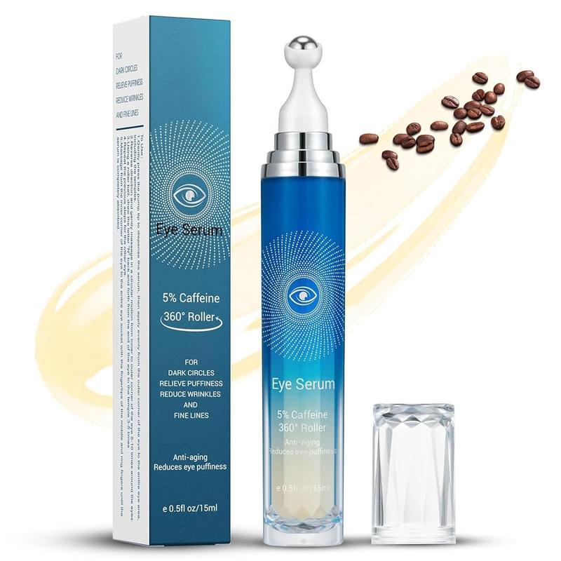 5% Caffeine Eye Serum for Dark Circles & Puffiness – Moisturizing Under Eye Treatment with 360° Massage Roller Ball – Anti-Aging Formula for Daily Skincare