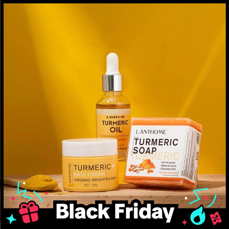 Turmeric Cream & Turmeric Oil & Turmeric Soap Set (3 Counts set), Moisturizing Brightening Facial Skin Care Kit, Daily Skincare Product for Women & Men, Fall Essentials, Gender Neutral Products, Shop Tiktok Shop, Christmas Gift