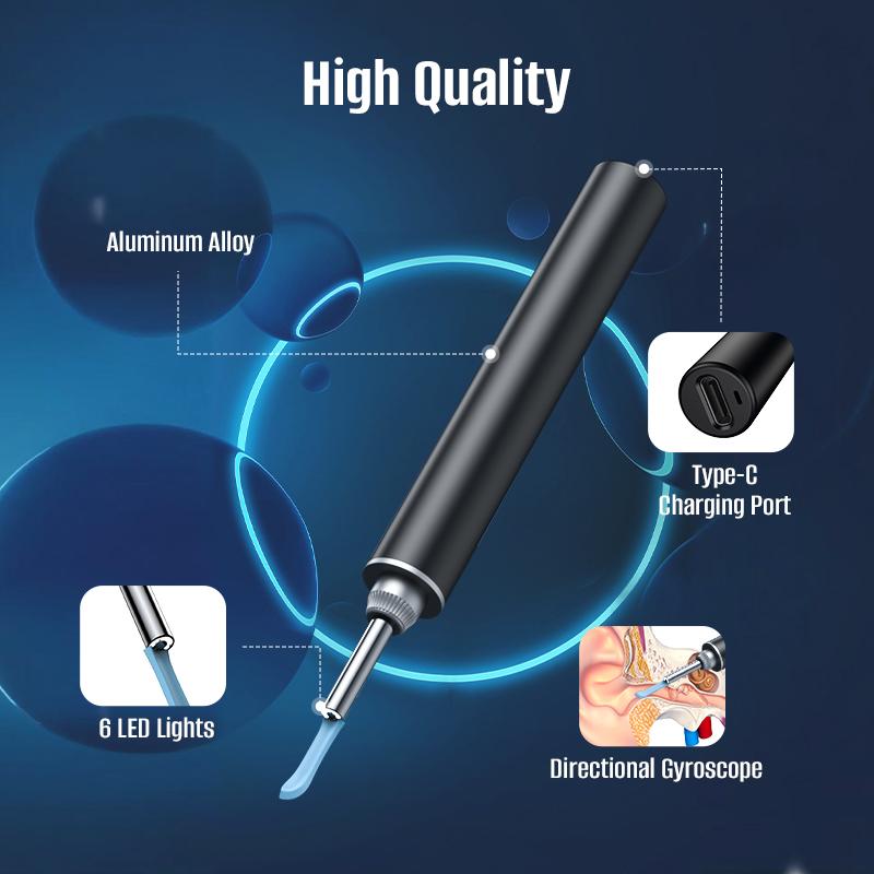 Ear Wax Removal Camera, Ear Cleaner 1296P HD Camera,  with  Wireless WiFi Otoscope with,4 wax removal ear spoons,Rechargeable Earwax Removal Tool Kit for Adult & Kid