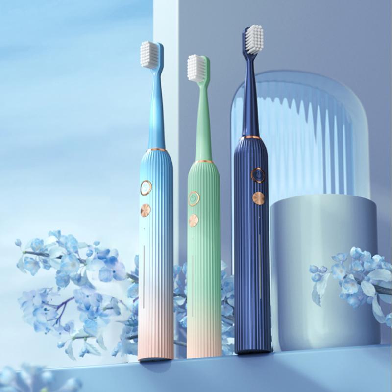 Portable Electric Toothbrush, 1 Box Rechargeable Sonic Teeth Cleaning Toothbrush with 8 Counts Brush Heads, Intelligent Timer Toothbrushes for Adults