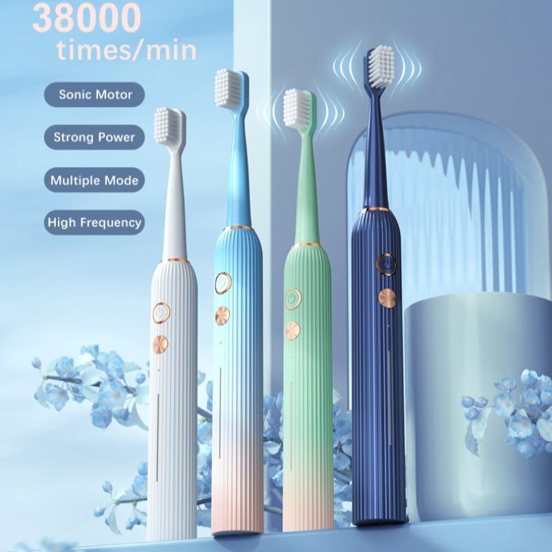 Portable Electric Toothbrush, 1 Box Rechargeable Sonic Teeth Cleaning Toothbrush with 8 Counts Brush Heads, Intelligent Timer Toothbrushes for Adults