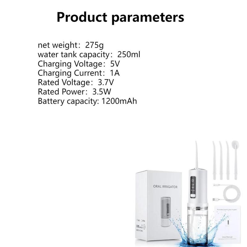 Portable Rechargeable Oral Irrigator, 1 Set Electric High-pressure Oral Irrigator with 4 Counts Nozzles, Water Flosser for Home & Travel