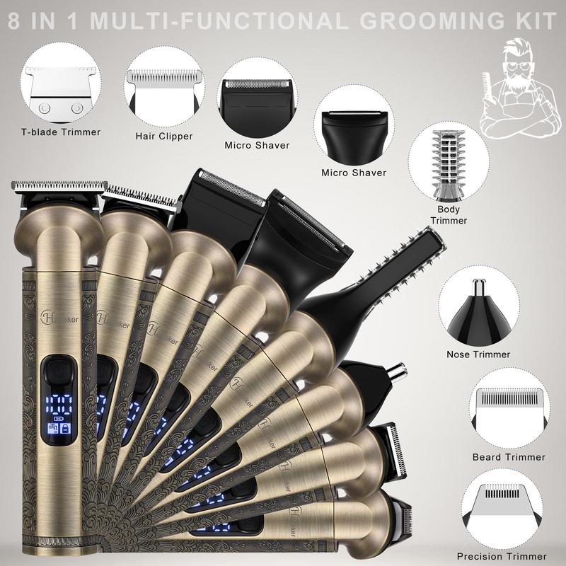 Multifunctional 8 in 1 Hair Clipper Kit, USB Rechargeable Comfort Beard Hair Trimmer with Comb & Shaver Head, Men's Electric Cordless Grooming Kit for Men