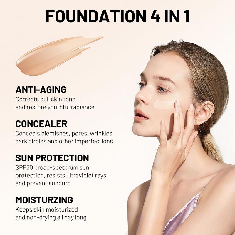 Fast 4 In 1 Foundation, Concealer, Coverage Medlium Shade For Compiete Makeup Look Long Wear Foundation Cosmetic Concealer Foundation Long Lasting Makeup Base Fragrance Lightweight