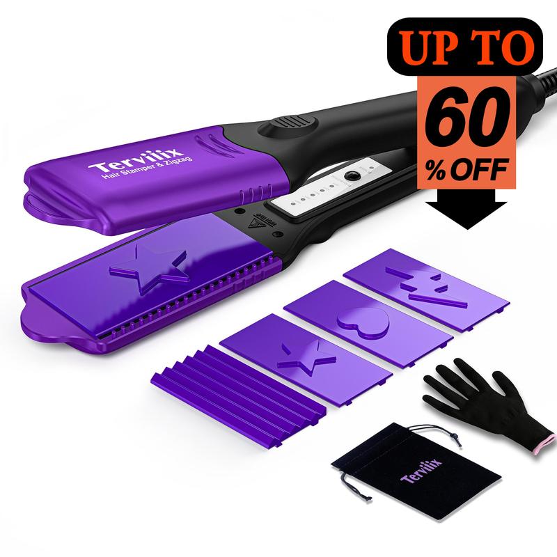 Terviiix 3D Hair Stamper with 4 Interchangeable Plates, Hair Crimper Iron for Halloween Hair Style, Fun Hair, Cute Hair, Kpop Style, Spooky Season, Handle Comfort