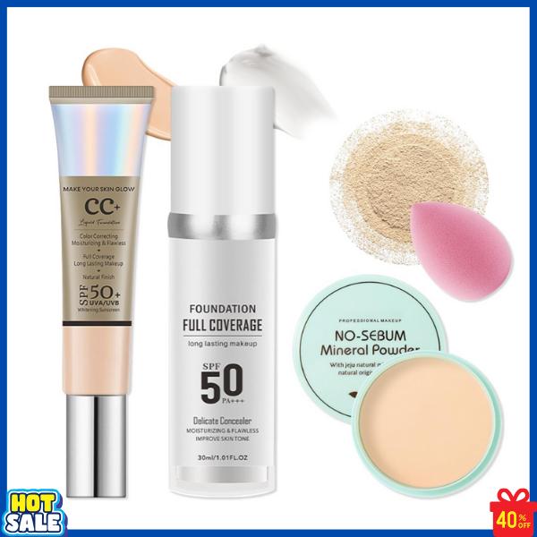 Color Changing Liquid Foundation & CC Cream Makeup Set with Makeup Sponge - Cosmetic, Concealer