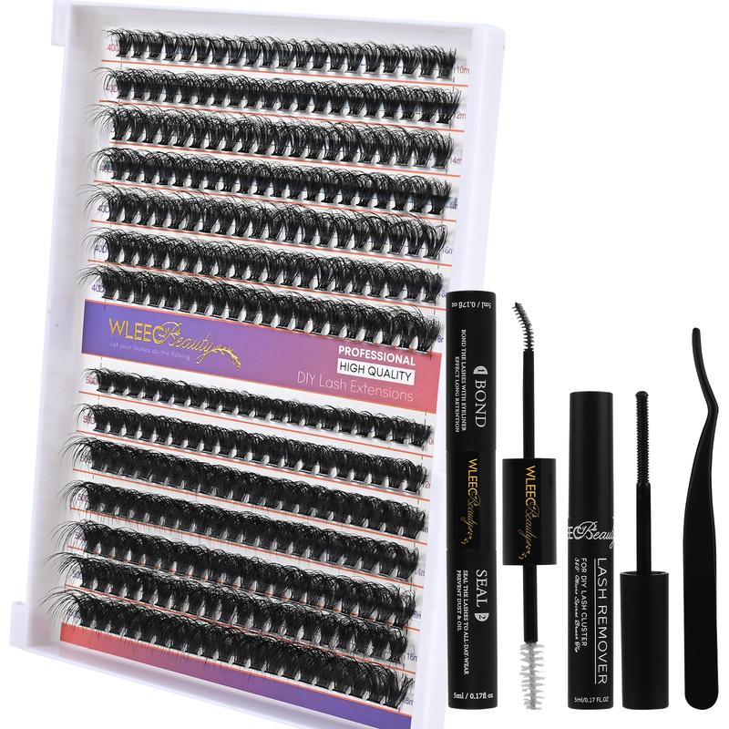 Wleec Beauty Fluffy Lash Extension Kit 60D 80D Thick Lash Clusters, 40D 50D Fluffy Lash Clusters Wispy wiith Lash Bond and Seal, Lash Remover, 280PCS Volume D Curl Individual Lashes Wispy Mixed 10-18mm DIY Eyelash Extension Kit at Home