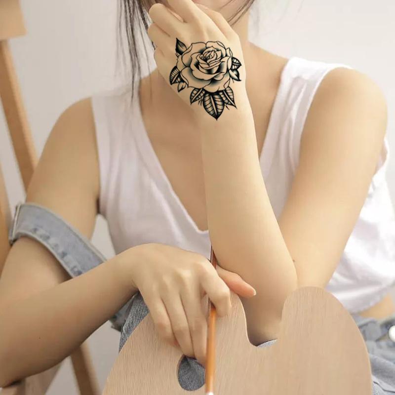 Rose Pattern Temporary Tattoos, 1 Count Body Art Decoration Sticker For Women And Girls