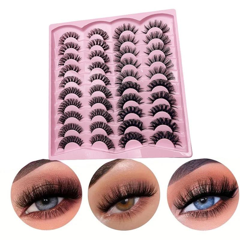 20 Pairs Black Fake Eyelashes Exaggerated Thick Lashes Cat-eye Fluffy Faux Lashes for Daily & Party Mini Makeup DD Curl, Christmas Gift