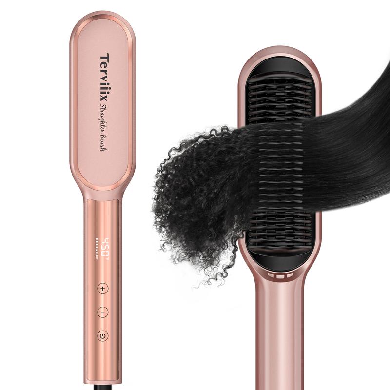 Terviiix Frizz Buster Ionic Hair Straightening Brush - Smooth Hair in Seconds, 450°F in 20S, 13 Heat Settings Adjustable