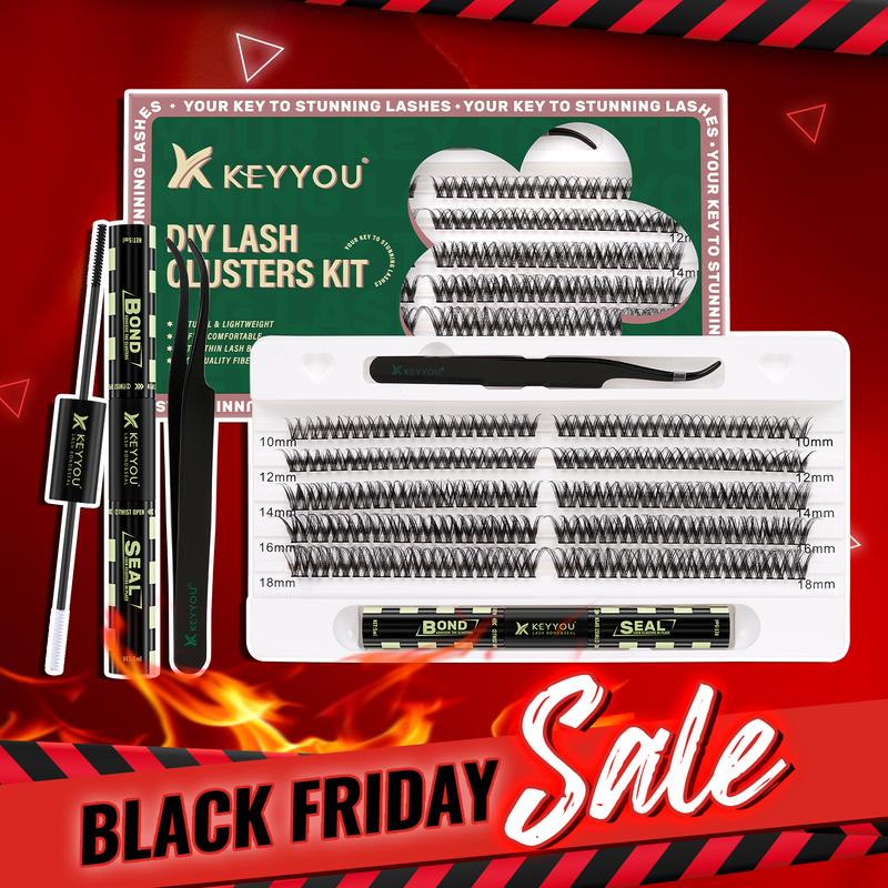 BlackFriday KEYYOU Wallet-friendly Lashes DIY Lash Clusters Kit Natural Waterproof Soft Lash Extension Kit Easy to Apply at Home Makeup Cosmetic