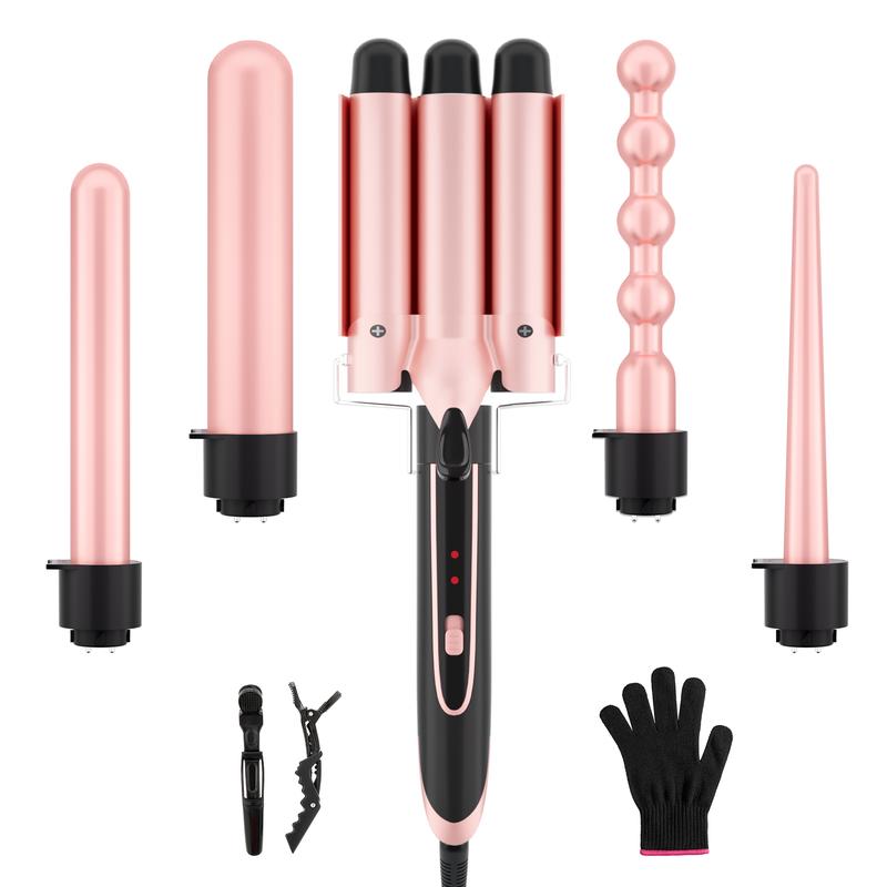 Heikki Vision 5 in 1 Curling Iron Set with 4 Interchangeable Ceramic Fast Heat, Wand Hair Crimper, Dual Voltage Hair Waver with Protective Glove & 2 Clips