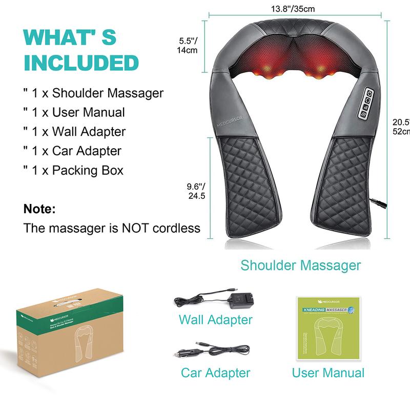 Neck and Shoulder Massager with Heat, Electric Shiatsu Back Massage Device, Not Cordless, Portable Deep Tissue 3D Kneading Pillow for Muscle Relax