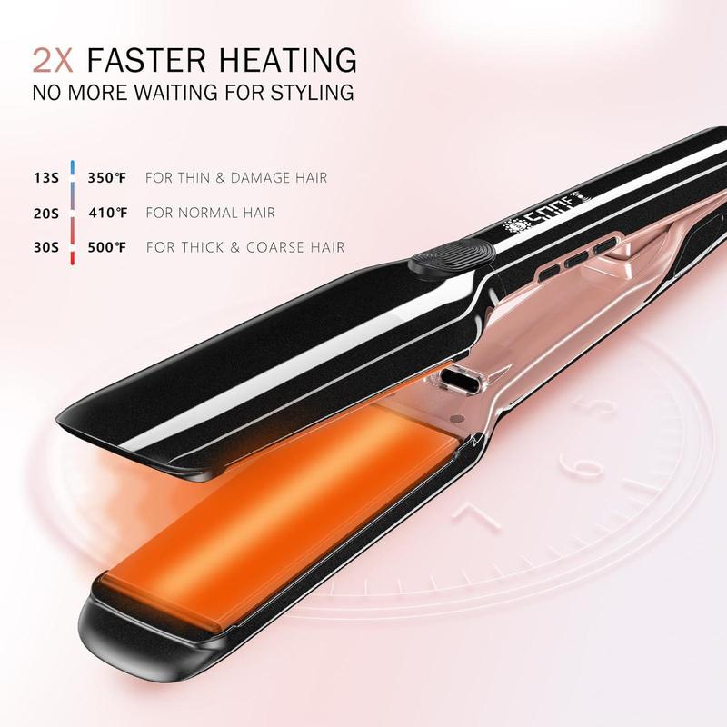 Professional Comfort Hair Straightener, 500F High Temp Hair Straightener, 30s Fast Heating Ceramic Flat Iron, Dual Voltage Hair Straightener for Travel Using