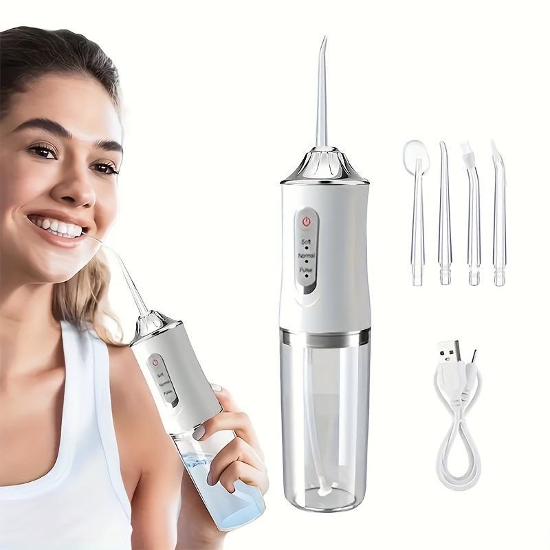 Portable Rechargeable Oral Irrigator - 230ML High-Pressure Water Flosser with 4 Nozzles, Perfect for Home & Travel, Ideal Halloween and Christmas Gift