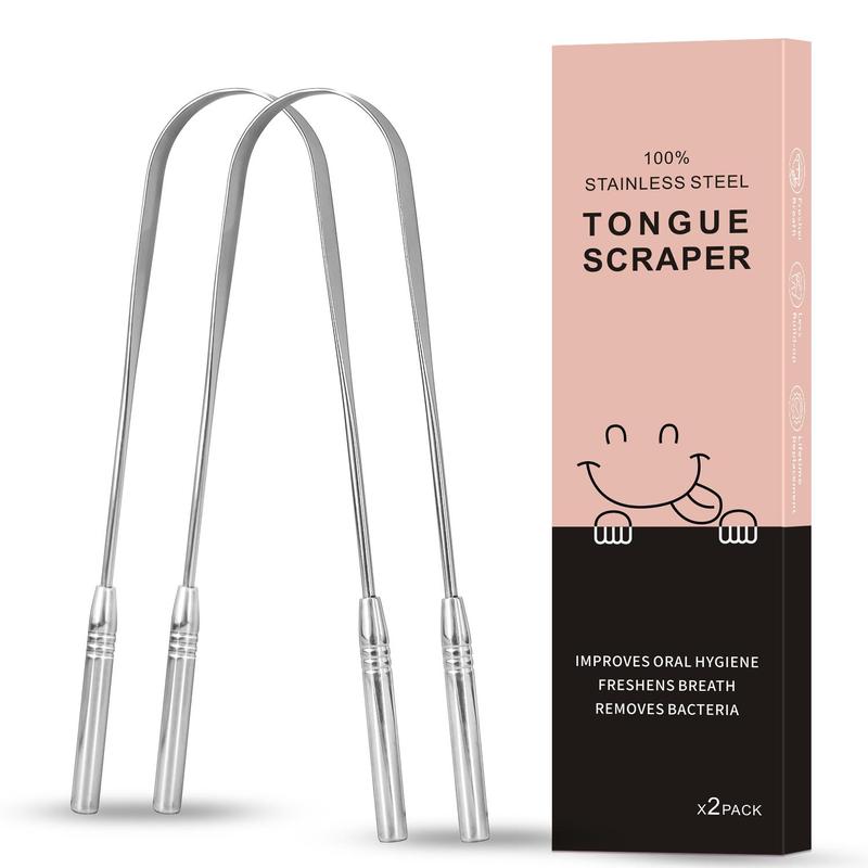 Stainless Steel Tongue Scraper (2pcs set), U-shaped Tongue Cleaner, Tongue Scraper for Oral Care, Oral Hygiene Tool for Adults