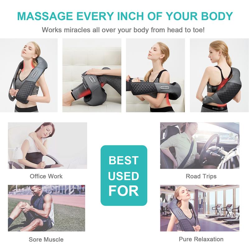 Neck and Shoulder Massager with Heat, Electric Shiatsu Back Massage Device, Not Cordless, Portable Deep Tissue 3D Kneading Pillow for Muscle Relax