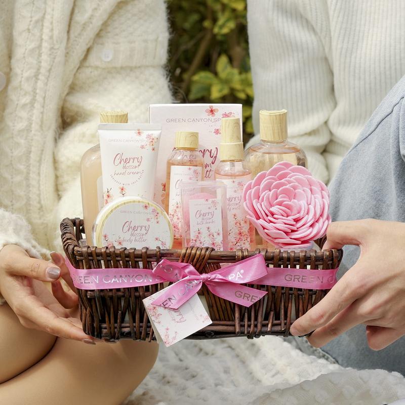 Spa Gift Baskets for Women, 10 Pcs Cherry Blossom Bath and Body Sets, Luxury Birthday Day Body Care Gift Sets for Her