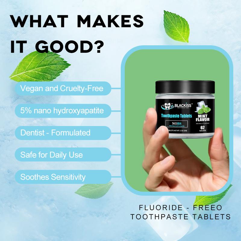 Blackiss NOBS Toothpaste Tablets - Nano Hydroxyapatite, Flouride Free, Eco & Travel Friendly - Remineralize with NHA(62 Tablets Per Bottle) Oral Radiant