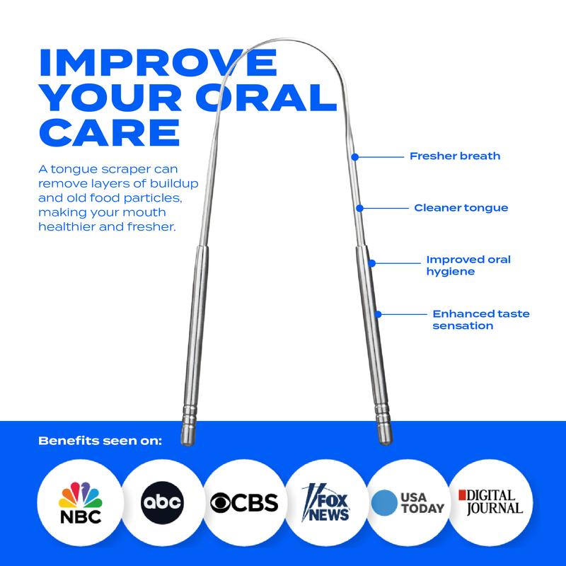 NightieZzz Tongue Scraper Pack of 2 - Stainless Steel, Ergonomic, Anti-Microbial, Eliminates Bad Breath & Enhances Oral Hygiene for Adults. Adjustable