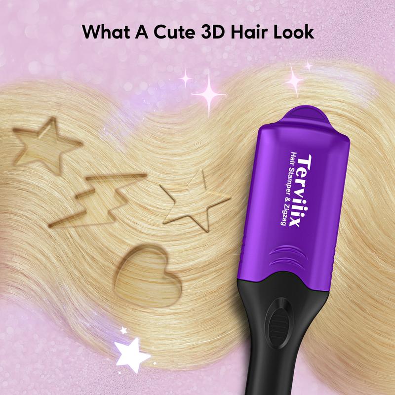 Terviiix 3D Hair Stamper with 4 Interchangeable Plates, Hair Crimper Iron for Halloween Hair Style, Fun Hair, Cute Hair, Kpop Style, Spooky Season, Handle Comfort