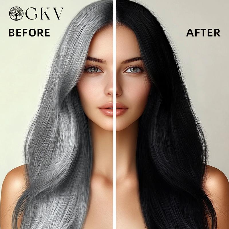 GKV Black Hair Dye Shampoo Set Instant 3 in 1 +99.99% Grey Coverage - Herbal Ingredients