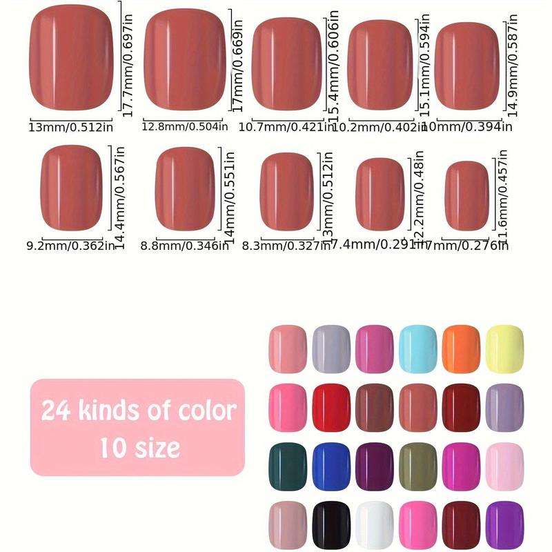 Solid Color Short Square Fake Nails Kit, 576pcs box Removable Full Cover Press on Nail, Reusable Nail Art Kit for Women & Girls