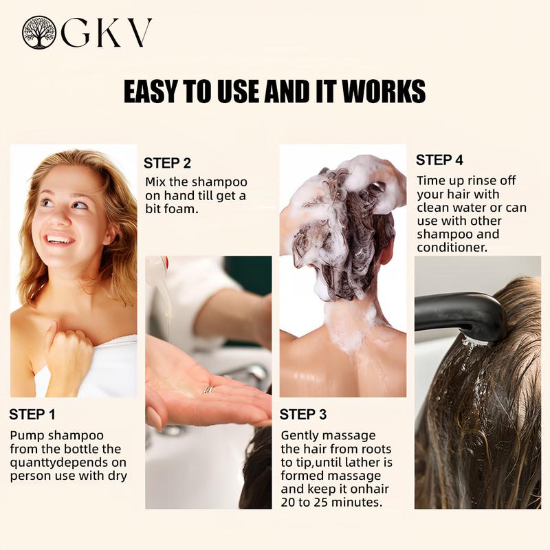 GKV Black Hair Dye Shampoo Set Instant 3 in 1 +99.99% Grey Coverage - Herbal Ingredients